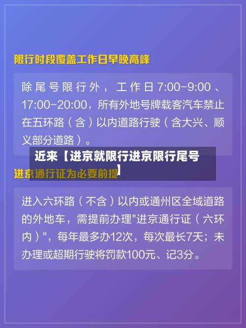 近来【进京就限行进京限行尾号】