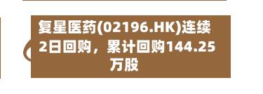 复星医药(02196.HK)连续2日回购，累计回购144.25万股-第3张图片